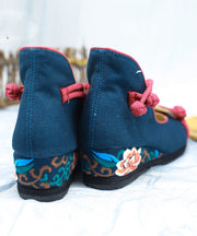 Women Blue High Wedge Heels Shoes Wedge Embroideried Comfy Cotton Fabric Buckle Strap High Wedge Heels Shoes