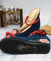 Women Blue High Wedge Heels Shoes Wedge Embroideried Comfy Cotton Fabric Buckle Strap High Wedge Heels Shoes