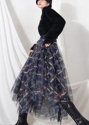 Women Blue Plaid zippered A Line Skirt Summer - SooLinen