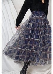 Women Blue Plaid zippered A Line Skirt Summer - SooLinen