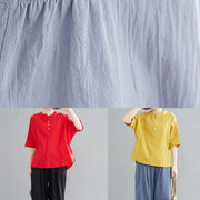 Women Button Down elastic waist linen shirts women red Art blouses - SooLinen