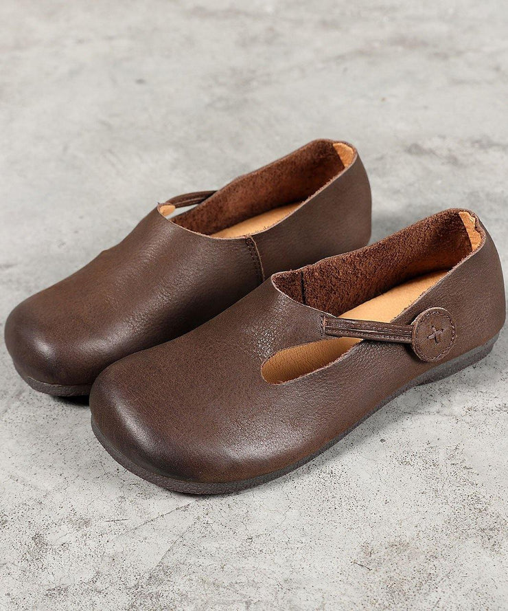 Women Chocolate Flat Shoes For Women Cowhide Leather - SooLinen