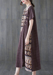 Women Chocolate Patchwork Print Oriental Party Summer Cotton Dress - SooLinen