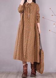 Women Chocolate Print Dress Lapel Button Down Daily Spring Dress - SooLinen