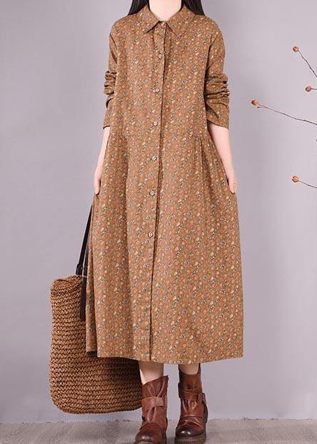 Women Chocolate Print Dress Lapel Button Down Daily Spring Dress - SooLinen