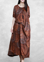 Women Chocolate Print Quilting Clothes O Neck Asymmetric Plus Size Spring Dresses - SooLinen