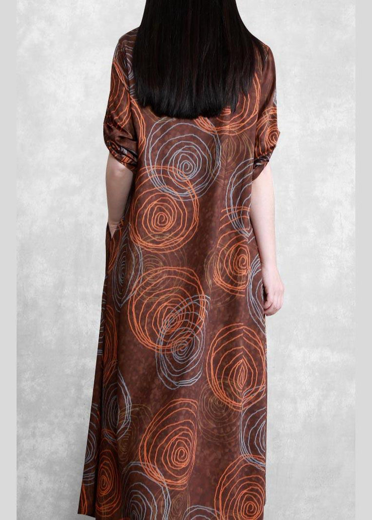 Women Chocolate Print Quilting Clothes O Neck Asymmetric Plus Size Spring Dresses - SooLinen