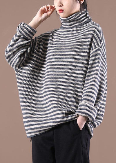 Women Chocolate Striped Long Sleeve Fall Knit Top - SooLinen