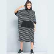 Women Clothing Loose Casual Cotton Striped Dress