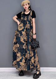 Women Chocolate Big Pockets Side Open Print Cotton Long Dresses Summer