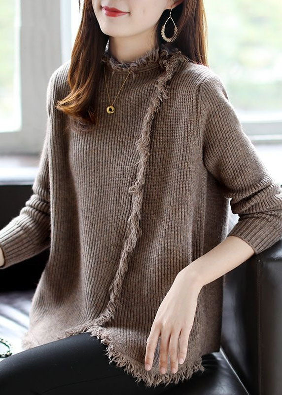 Women Chocolate retro asymmetrical design Fall Knitted sweaters