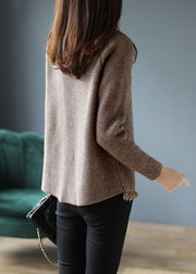 Women Chocolate retro asymmetrical design Fall Knitted sweaters