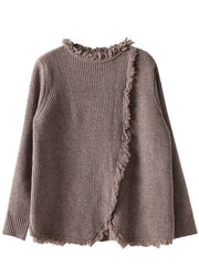 Women Chocolate retro asymmetrical design Fall Knitted sweaters