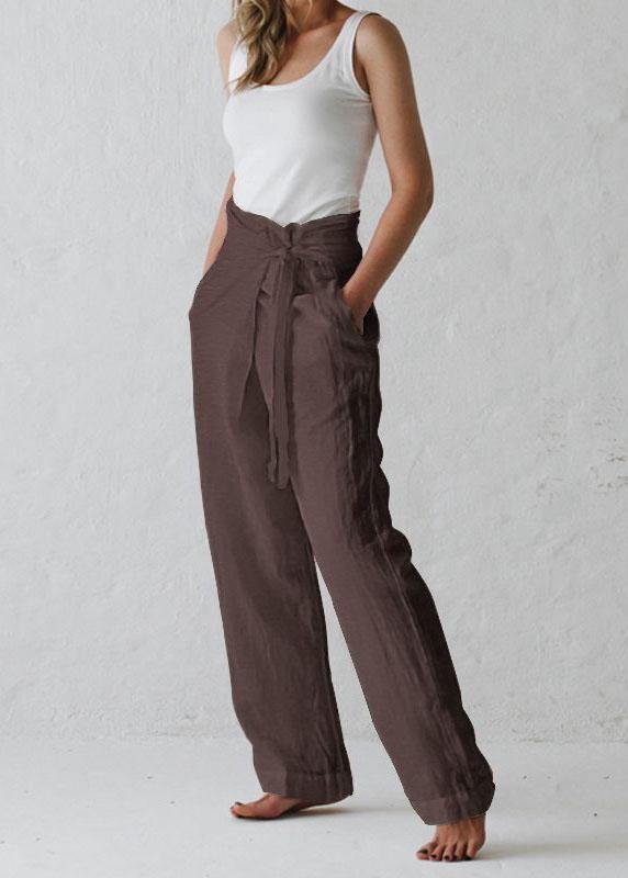 Women Cotton Belted High Waist Casual Wide Leg Harem Pants - SooLinen