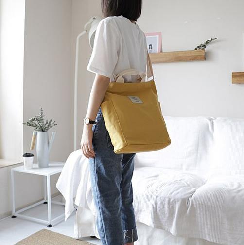 Women Design Casual Patchwork Large yellow Canvas Shoulder Bag - SooLinen