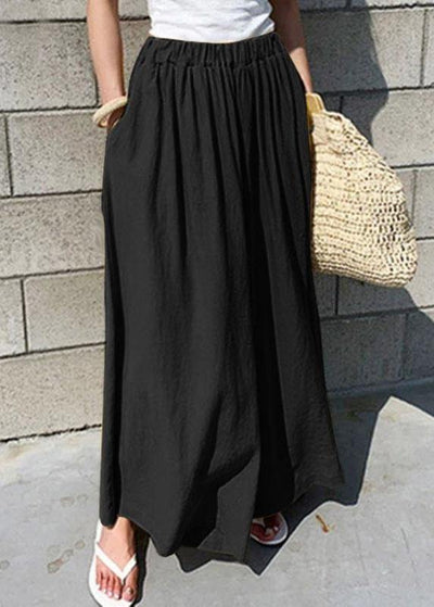 Women Elastic Waist Cotton Loose Wide Leg Pants with Pockets - SooLinen