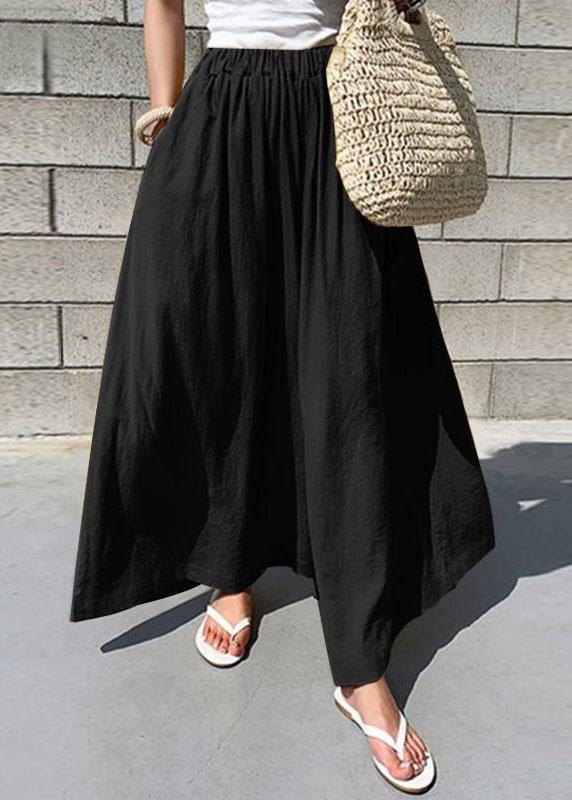 Women Elastic Waist Cotton Loose Wide Leg Pants with Pockets - SooLinen