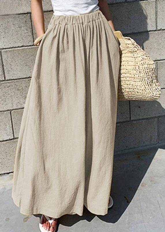 Women Elastic Waist Cotton Loose Wide Leg Pants with Pockets - SooLinen