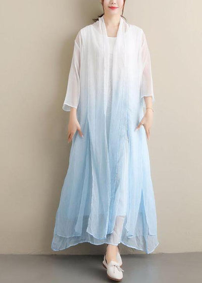 Women Gradient Blue Clothes O Neck Two Pieces Robes Summer Dresses - SooLinen