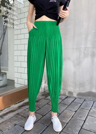 Women Green Chiffon lantern Summer Pants - SooLinen