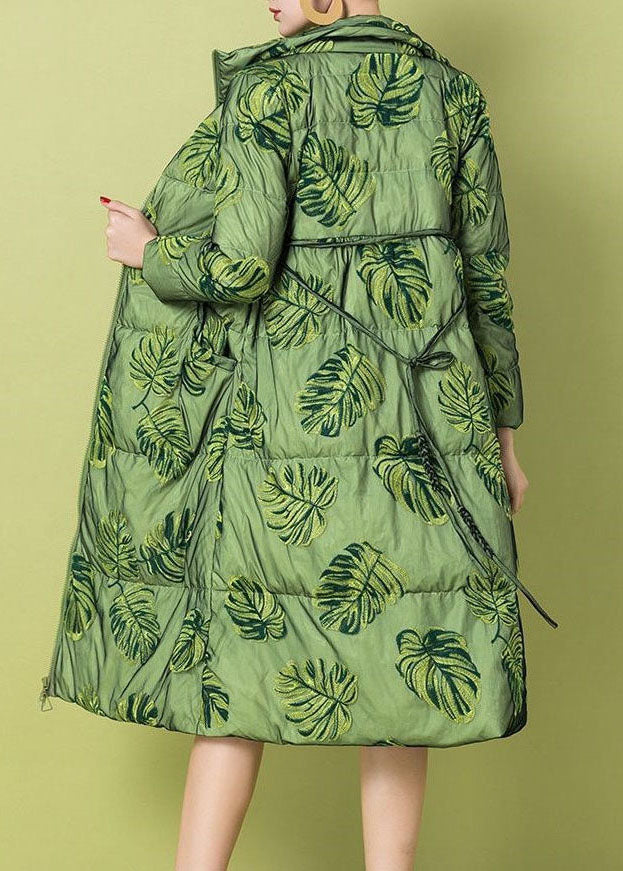 Women Green Cinched Oriental Fine Cotton Filled parka Winter