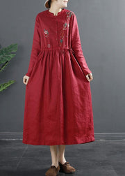 Women Green Embroidery Long Shirts Drawstring Dresses - SooLinen