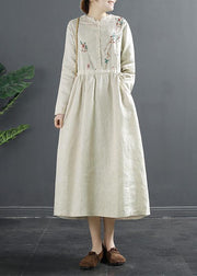 Women Green Embroidery Long Shirts Drawstring Dresses - SooLinen