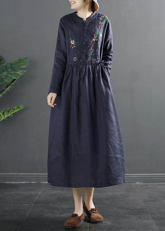 Women Green Embroidery Long Shirts Drawstring Dresses - SooLinen