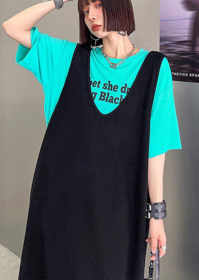 Women Green O-Neck Graphic Cotton Summer Top - SooLinen