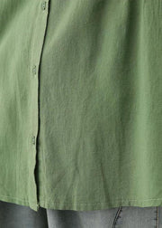 Women Green O-Neck Patchwork Button wrinkled Fall Half Sleeve Top