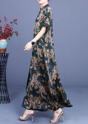 Women Green Print Silk Oriental Vacation Dresses Summer - SooLinen