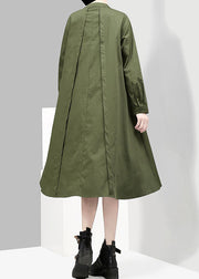 Women Green button asymmetrical design Stand Collar shirt Dresses Spring