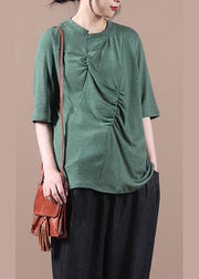 Women Green wrinkled Knit Blouses Half Sleeve