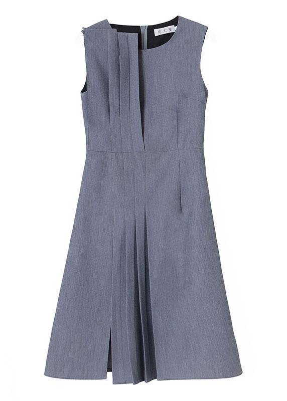 Women Grey Patchwork Cotton asymmetrical design Dresses - SooLinen