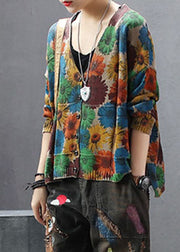 Women Khaki V Neck Print Knit cardigan Spring