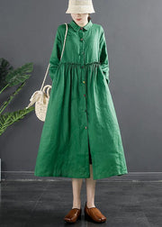 Women Lapel Ruffles Outfit Photography Green Maxi Dress - SooLinen