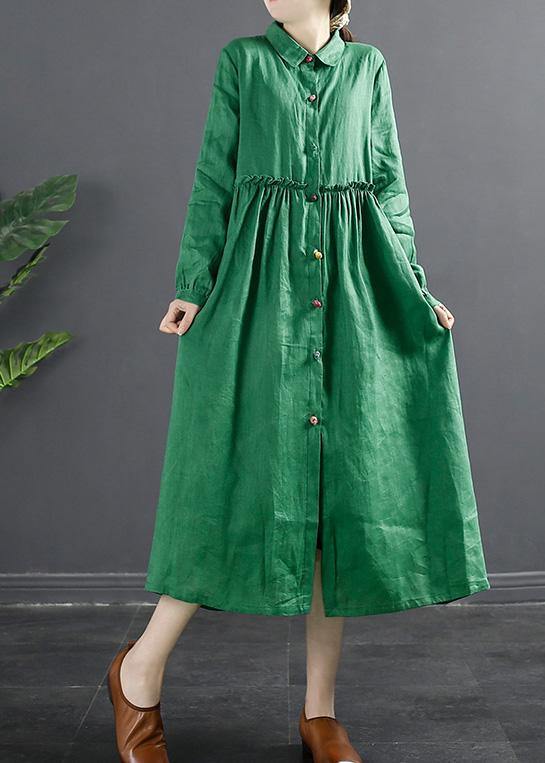 Women Lapel Ruffles Outfit Photography Green Maxi Dress - SooLinen