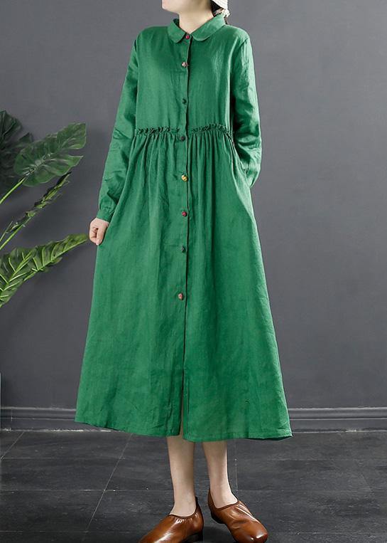 Women Lapel Ruffles Outfit Photography Green Maxi Dress - SooLinen