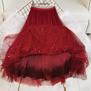 Women Mulberry Sequins tulle Cinched Skirts Summer