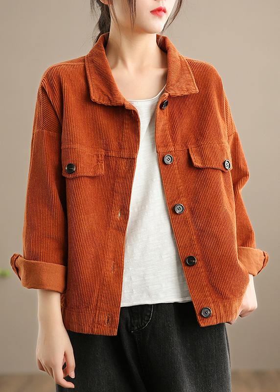 Women Orange Fashion Clothes Wardrobes Lapel Button Down jackets - SooLinen