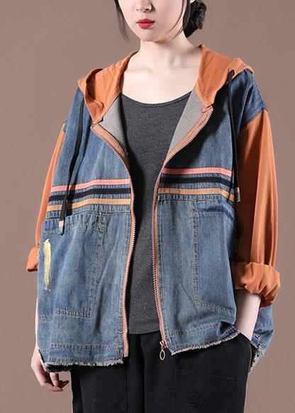 Women Orange Work Outfits Patchwork Spring Coats - SooLinen