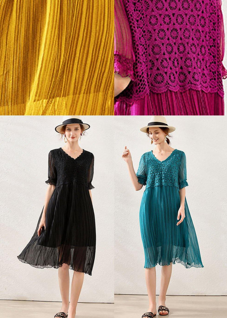 Women Peacock blue Chiffon A Line Spring Long Dresses Short Sleeve - SooLinen