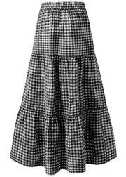 Women Plaid Pleated Lace-Up Elastic Waist Swing Skirts - SooLinen