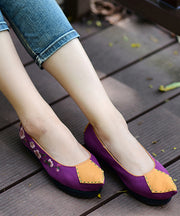 Women Pointed Toe Flat Shoes For Women Black Cotton Fabric Embroideried Splicing Flats