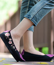 Women Pointed Toe Flat Shoes For Women Black Cotton Fabric Embroideried Splicing Flats