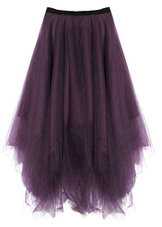 Women Purple Asymmetrical zippered Tulle Skirts Spring