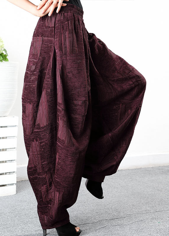 Women Purple Red Jacquard Corduroy harem pants Winter