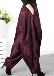 Women Purple Red Jacquard Corduroy harem pants Winter