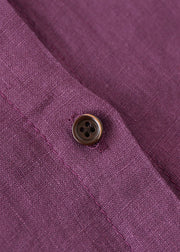 Women Purple button Peter Pan Collar Linen Shirt top Long Sleeve