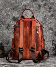 Women Red Brown Embossing Paitings Calf Leather Backpack Bag